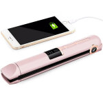 Akkumulátoros hajvasaló powerbank funkcióval - Rózsaszín