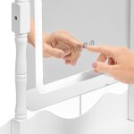 Tükrös sminkasztal, székkel és LED világítással – 5 fiókos – Fehér