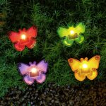 Leszúrható LED szolár - pillangók - színes - fekete - műanyag - 9 x 9 x 8,5 cm (1)