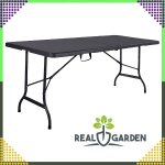 Összecsukható kerti catering asztal – 180x74 cm, bőrönd formában, masszív, fekete
