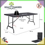 Összecsukható kerti catering asztal – 180x74 cm, bőrönd formában, masszív, fekete