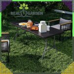 Összecsukható kerti catering asztal – 180x74 cm, bőrönd formában, masszív, fekete