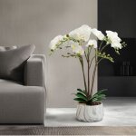 Műnövény dekoráció - orchidea - fehér - 58 cm
