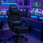 Velúr Gaming szék lábtartóval, ergonomikus, állítható, fém vázzal - Fekete