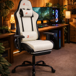 Fehér ergonomikus gamer szék – állítható, dönthető, lábtartós