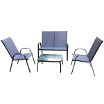 GardenLine Fémvázas kerti bútor szett - Dohányzóasztal + Pad + 2 db szék - Szürke