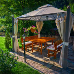 GardenLine Fémvázas kerti pavilon függönnyel - Szürke - 3 x 4 m